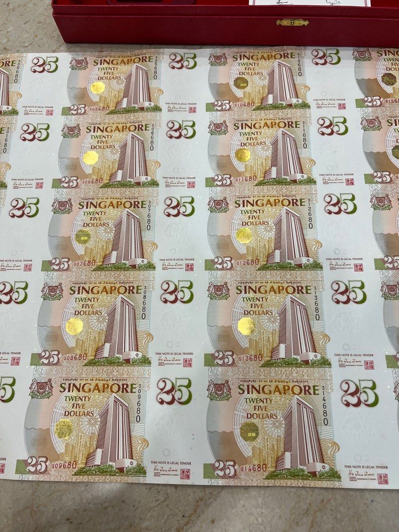 old notes (Category: Currency) located in Singapore. Submitted by bossclubwatchesgallery (Listing ID 1214498699, Image 2). Description: Brand new $25 uncut notes 🔥 Limited set ..20 in 1 🔥 Offer now $5888.
