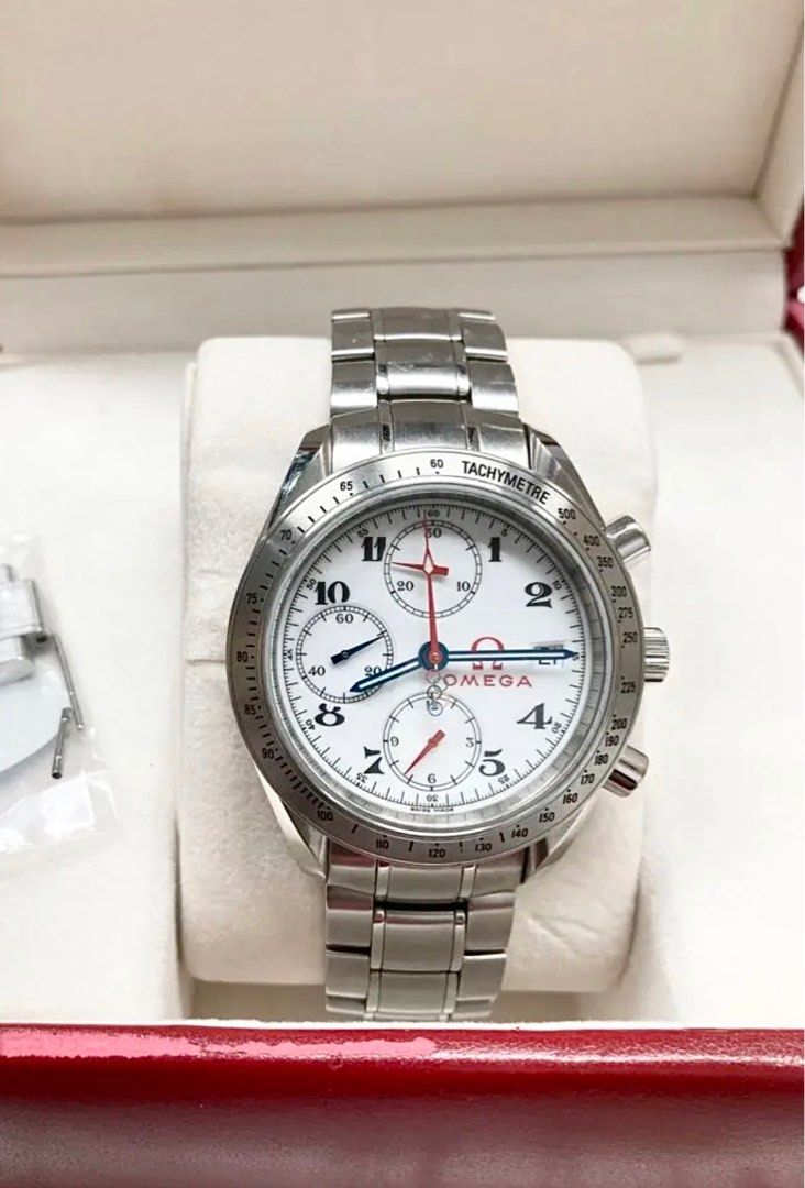 Omega Speedmaster Limited edition (Category: Luxury Watches) located in Manila. Submitted by clicksmileph (Listing ID 1214478915, Image 1). Description: 2004 Athens Olympics limited model OMEGA Model name: Speedmaster Date Olympic Collection Ref # 32310404004001 3 guarantee cards Movement: self-winding Case diameter: approx 39 mm Arm circumference: about 17.0cm with 2 extra links -Omega speedmaster olympic collection -Omega has been the Official 