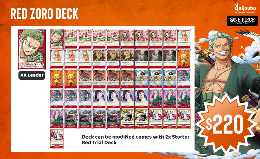 One Piece TCG Red Zoro deck, Hobbies & Toys, Toys & Games on Carousell