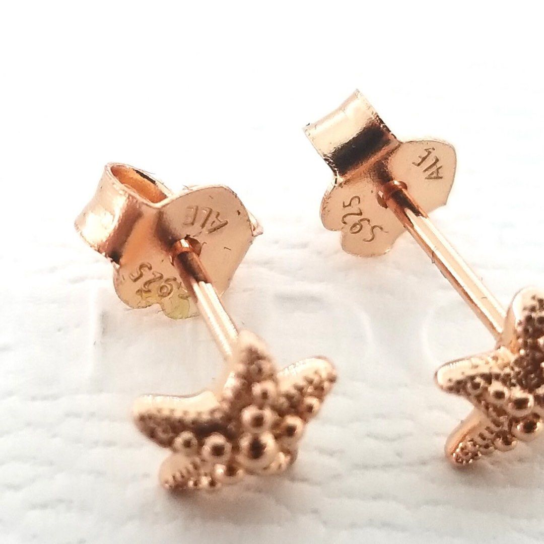 Pandora Authentic Rose Gold Beaded Starfish Stud Earrings