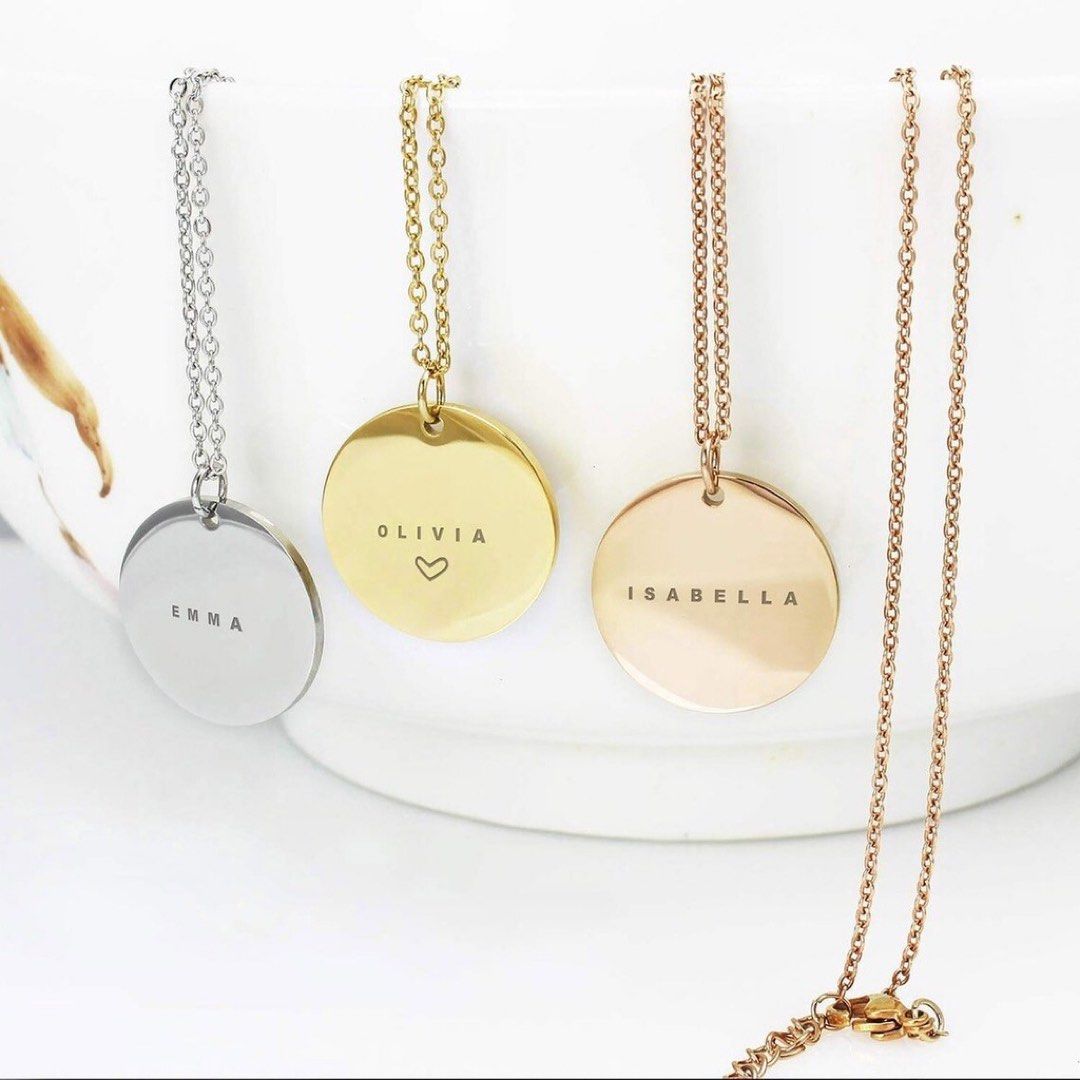 Personalised Engraved Disc Name Necklace Custom Personalised