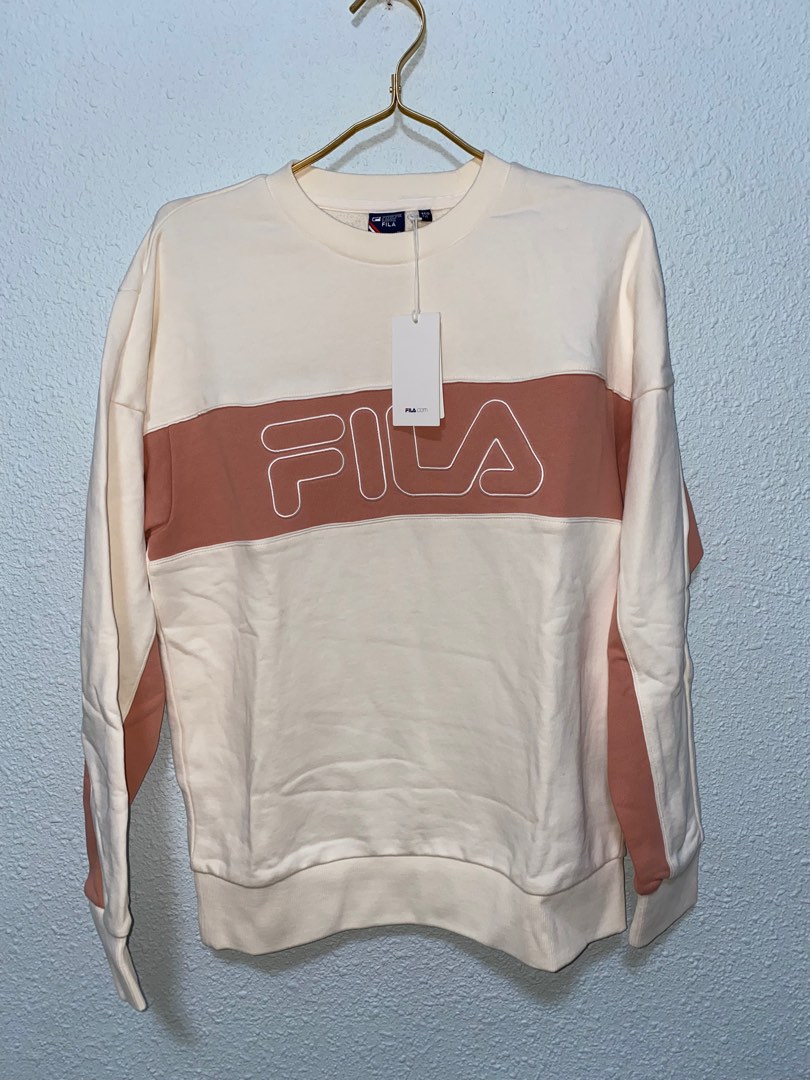 Pink Beige FILA Pullover Sweatshirt Women s Fashion Coats Jackets and Outerwear on Carousell