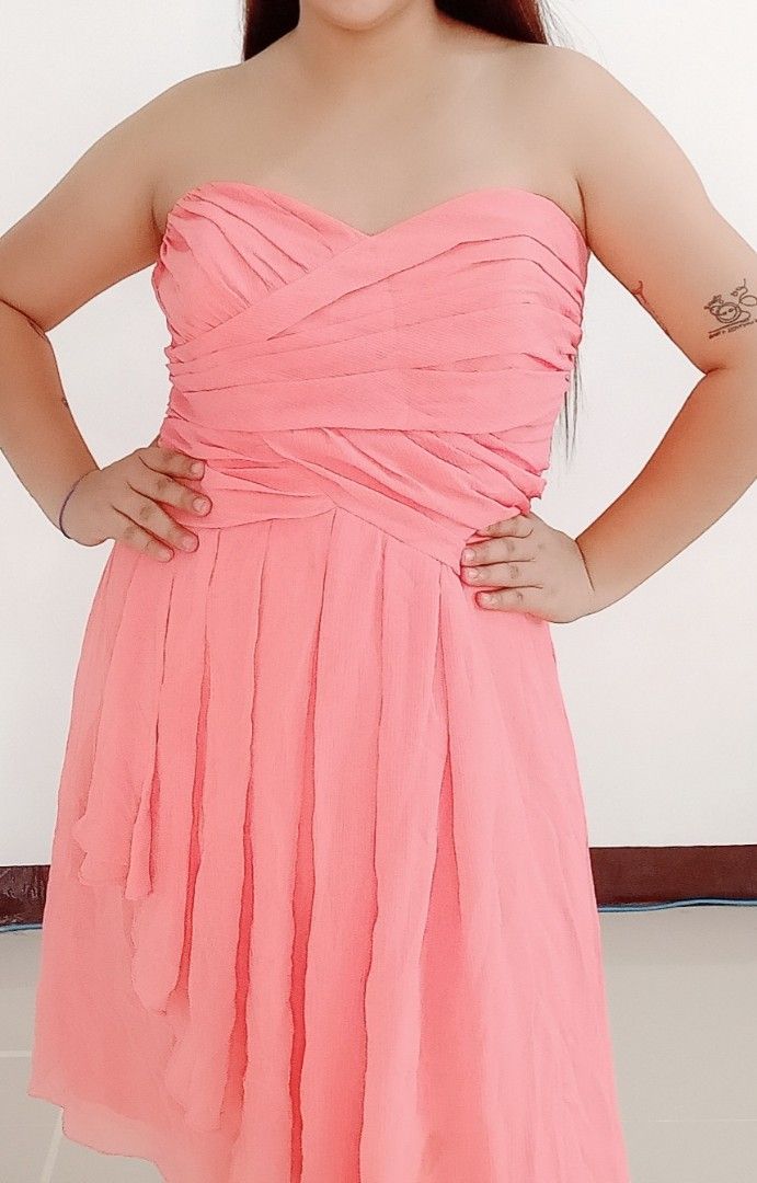 PLUS SIZE F14847 davids bridal blush coral pink short crinkle