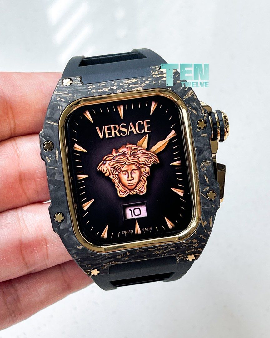 Premium Apple Watch RM Style VERSION 2 CASE in Forged Carbon With Infused Gold Flakes for 44mm 45mm