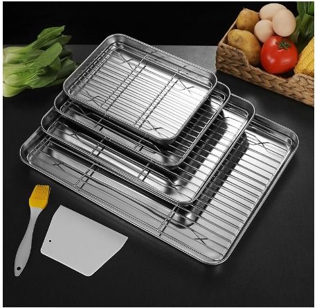Premium Stainless Steel Oven Baking Tray Removable Cooling Rack Set Plate BBQ Tray Pan Dish Grill Mesh Kitchen Tool AT0598 Furniture Home Living Home Improvement Organisation Home Improvement Tools
