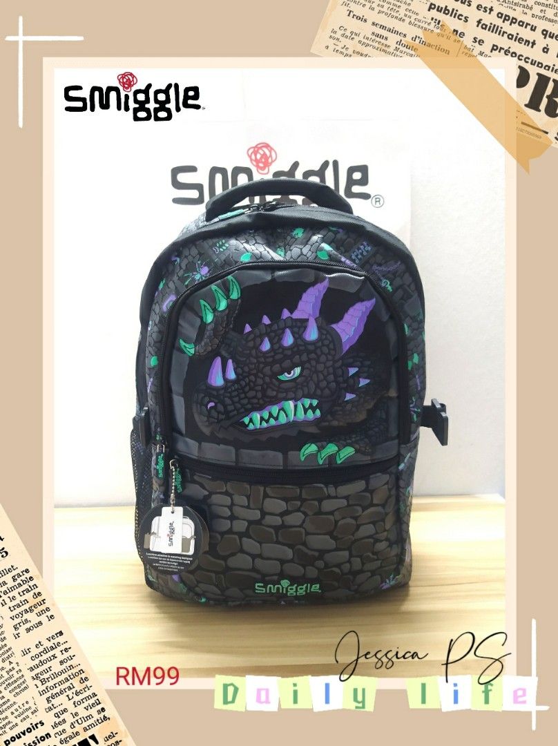 Ready stock Original Smiggle black dragon backpack kids school bag