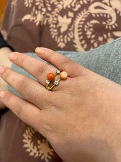 Red coral diamond ring for Sale