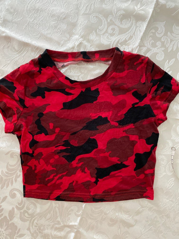 Red Crop Top Camo, Women's Fashion, Tops, Other Tops on Carousell