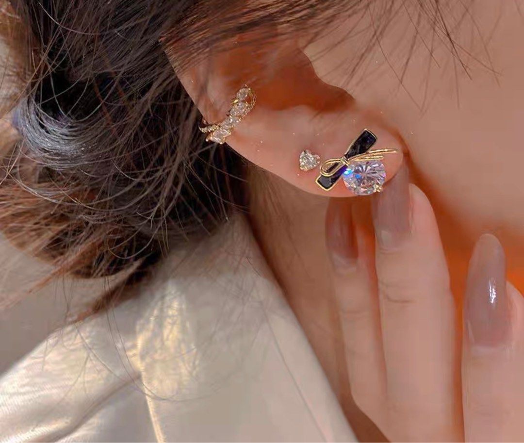 Ribbon ear stud ribbon earrings diamond earring small earrings