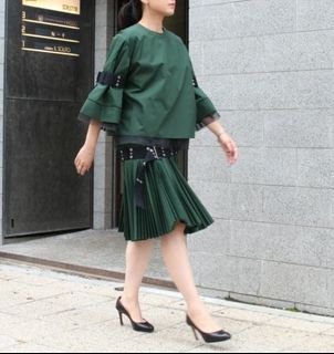 SACAI BELTED SLEEVES BLOUSE (GREEN)
