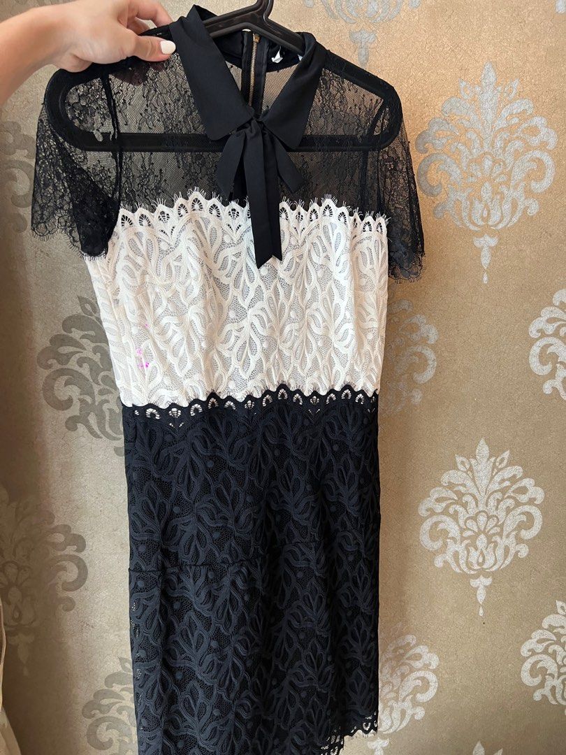 Sandro black and hot sale white lace dress