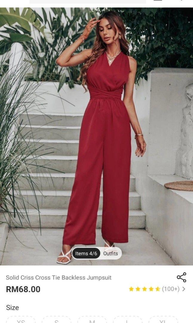Solid Criss Cross Tie Backless Jumpsuit