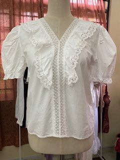 Short Sleeve White Blouse with Puff Sleeve