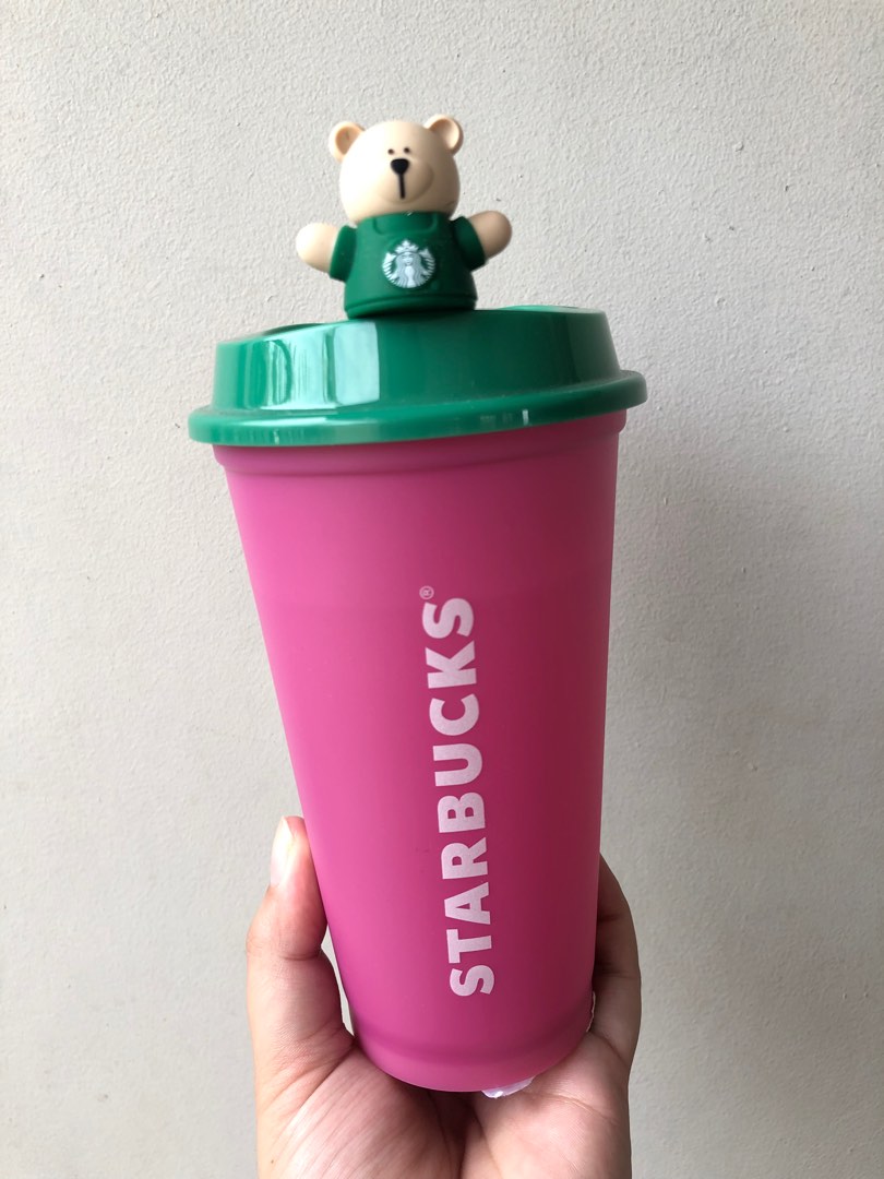Starbucks color changing hot cup with bear stopper on Carousell