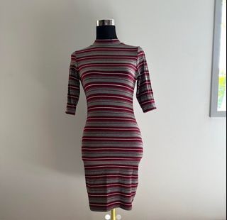 Striped Bodycon 3/4 Sleeve Dress