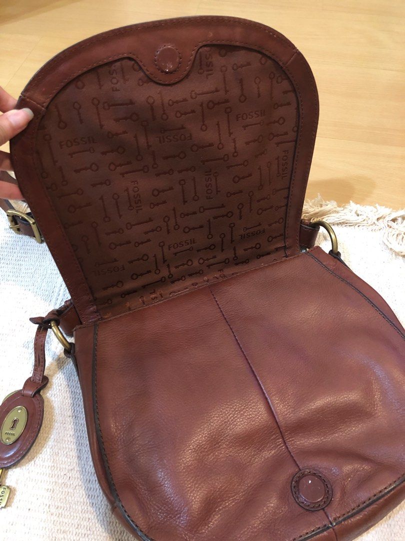 Vintage Fossil Rattan Leather crossbody bag, Women's Fashion, Bags