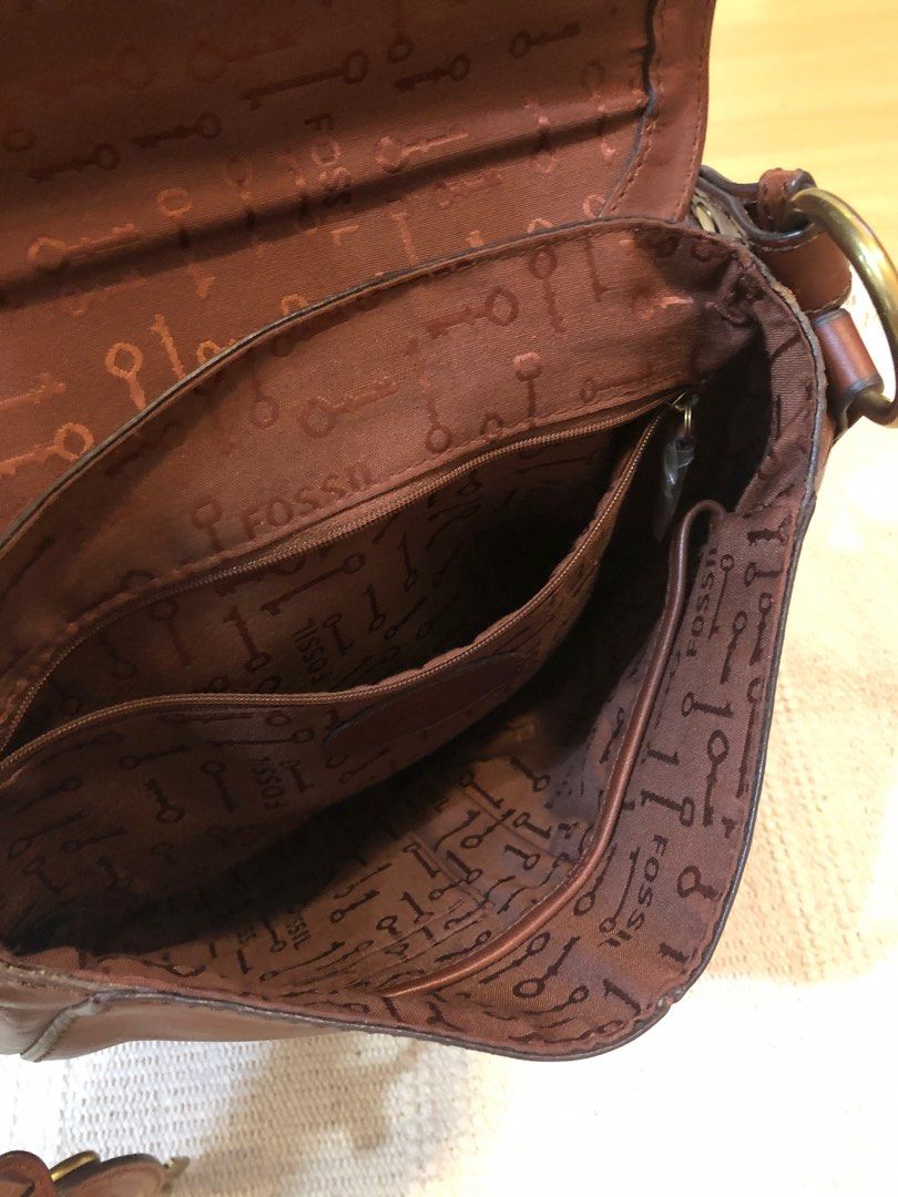 Vintage Fossil Rattan Leather crossbody bag, Women's Fashion, Bags