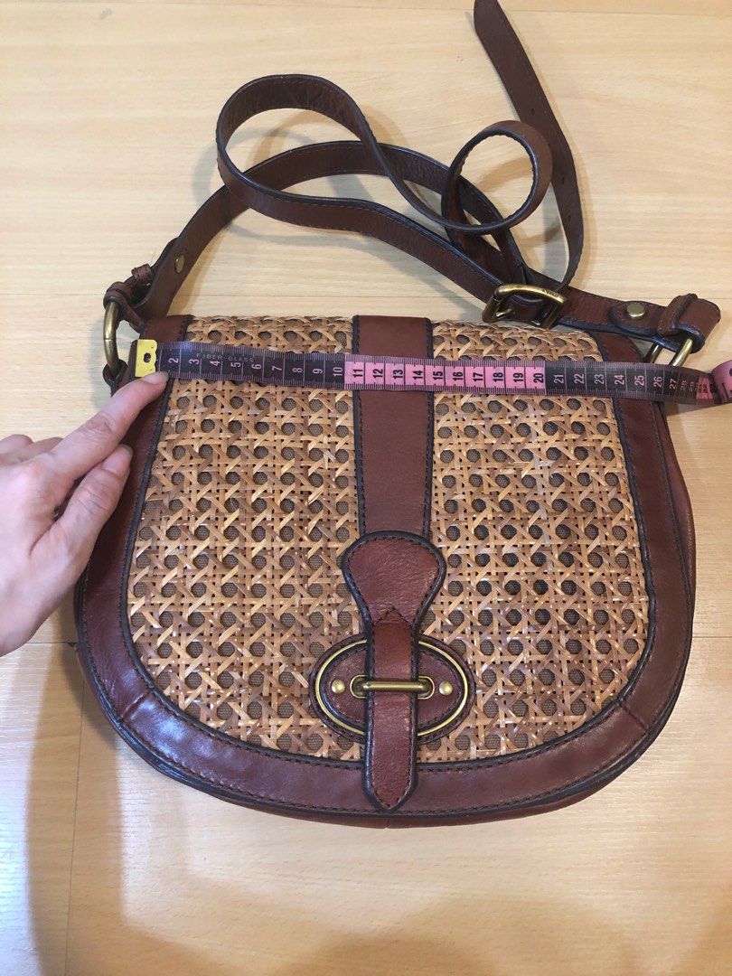 Vintage Fossil Rattan Leather crossbody bag, Women's Fashion, Bags