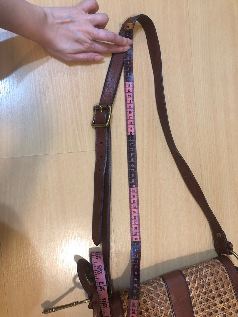 Vintage Fossil Rattan Leather crossbody bag, Women's Fashion, Bags