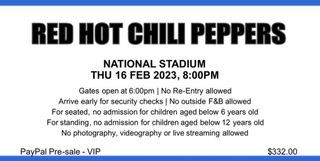 VIP PEN A - Red Hot Chili Peppers Concert ticket