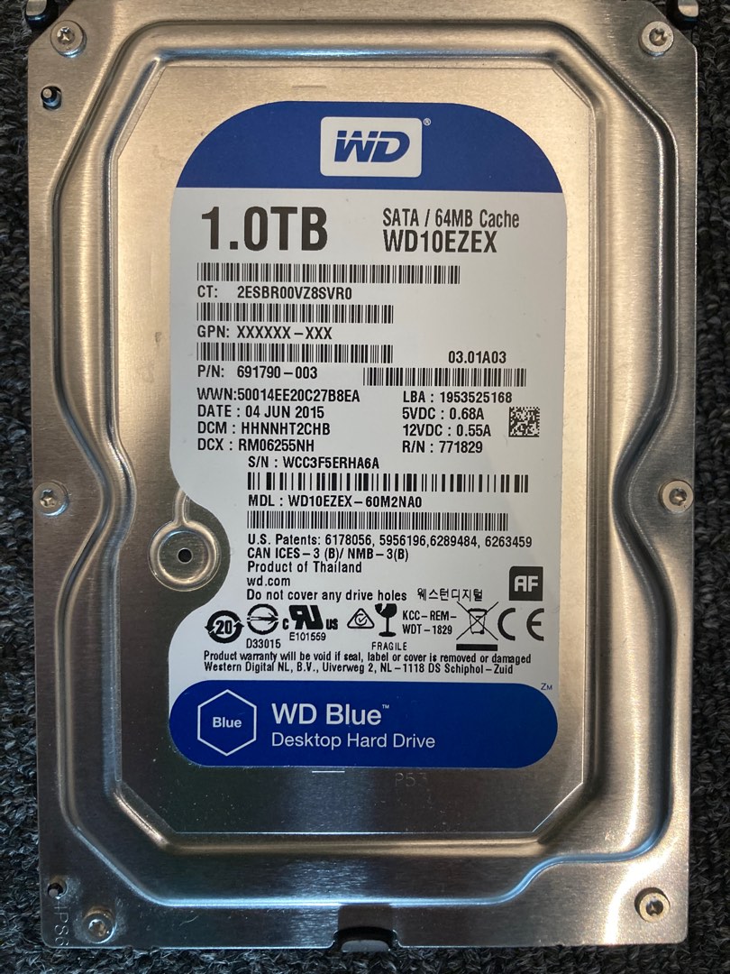 WD 1TB Blue hard drive WD10EZEX, Computers & Tech, Parts & Accessories