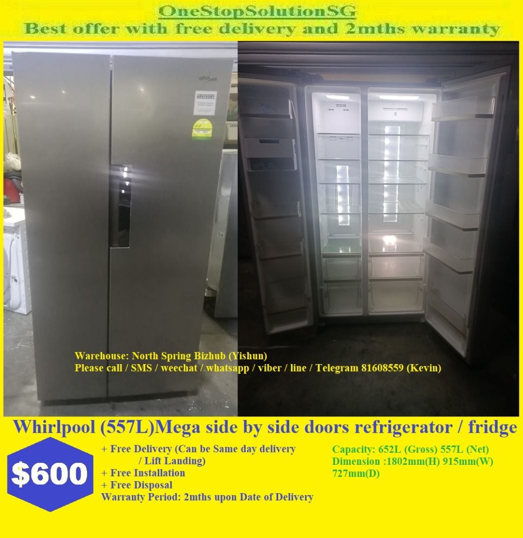 Whirlpool (557L)Mega side by side doors refrigerator / fridge (600