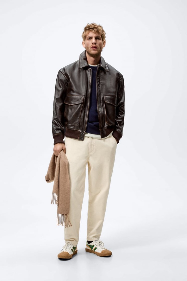 Mens zara leather jacket hot sale