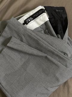 Zara Plaid Grey Slim Fit Pants Trousers