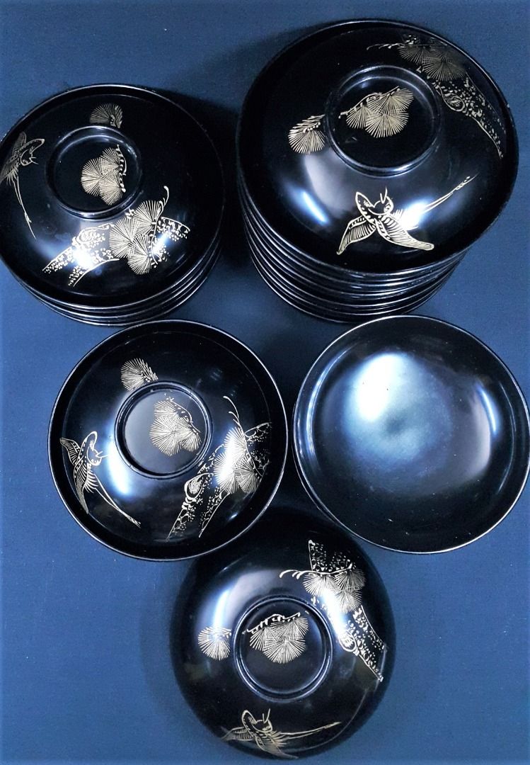 URA]花鳥草木絵黒菓子碗 10-4-82(検)骨董 金蒔絵 漆塗 漆器 煮物椀