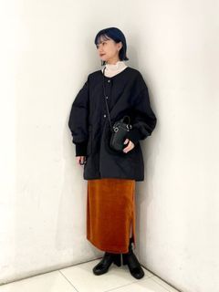 剩一件 日牌 Lowrys Farm LF 絲絨半身裙 棕橘色開叉休閒長裙 百搭個性設計款 日本女裝日系穿搭