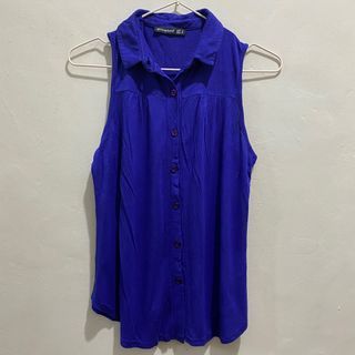 Atmosphere Royal Blue Sleeveless Collared Buttoned Cotton Top