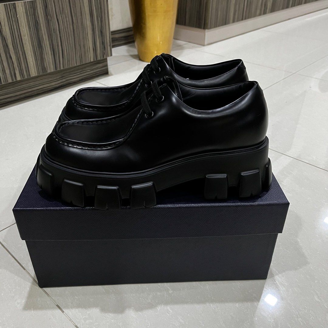 Authentic Prada Monolith Black Leather Lace-up Derby, Men's Fashion,  Footwear, Sneakers on Carousell