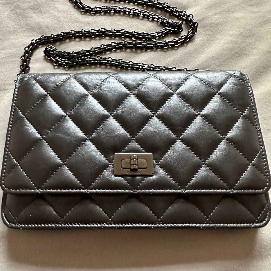 CHANEL Aged Calfskin Quilted Reissue Wallet On Chain WOC So Black