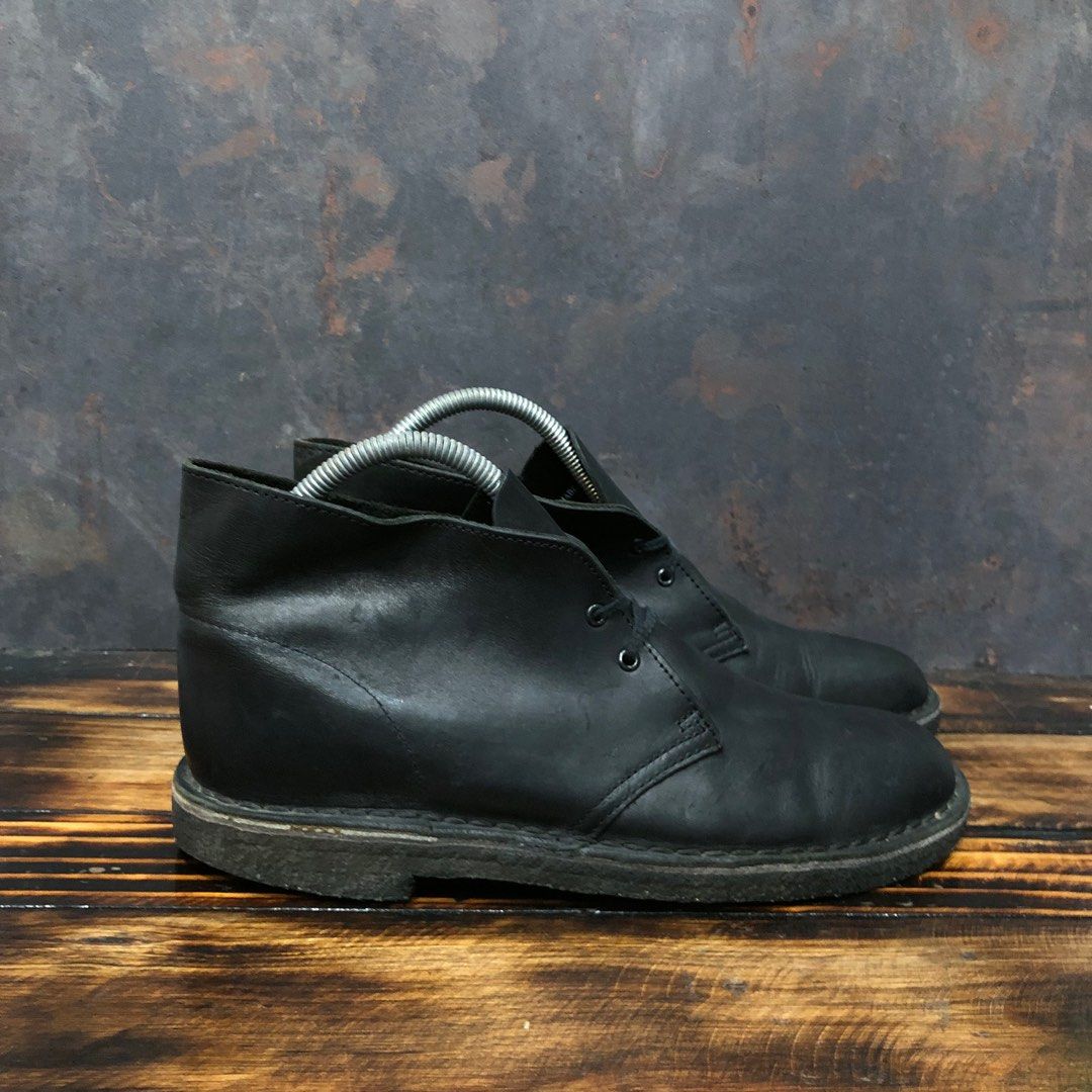 Clarks desert boot black smooth leather store