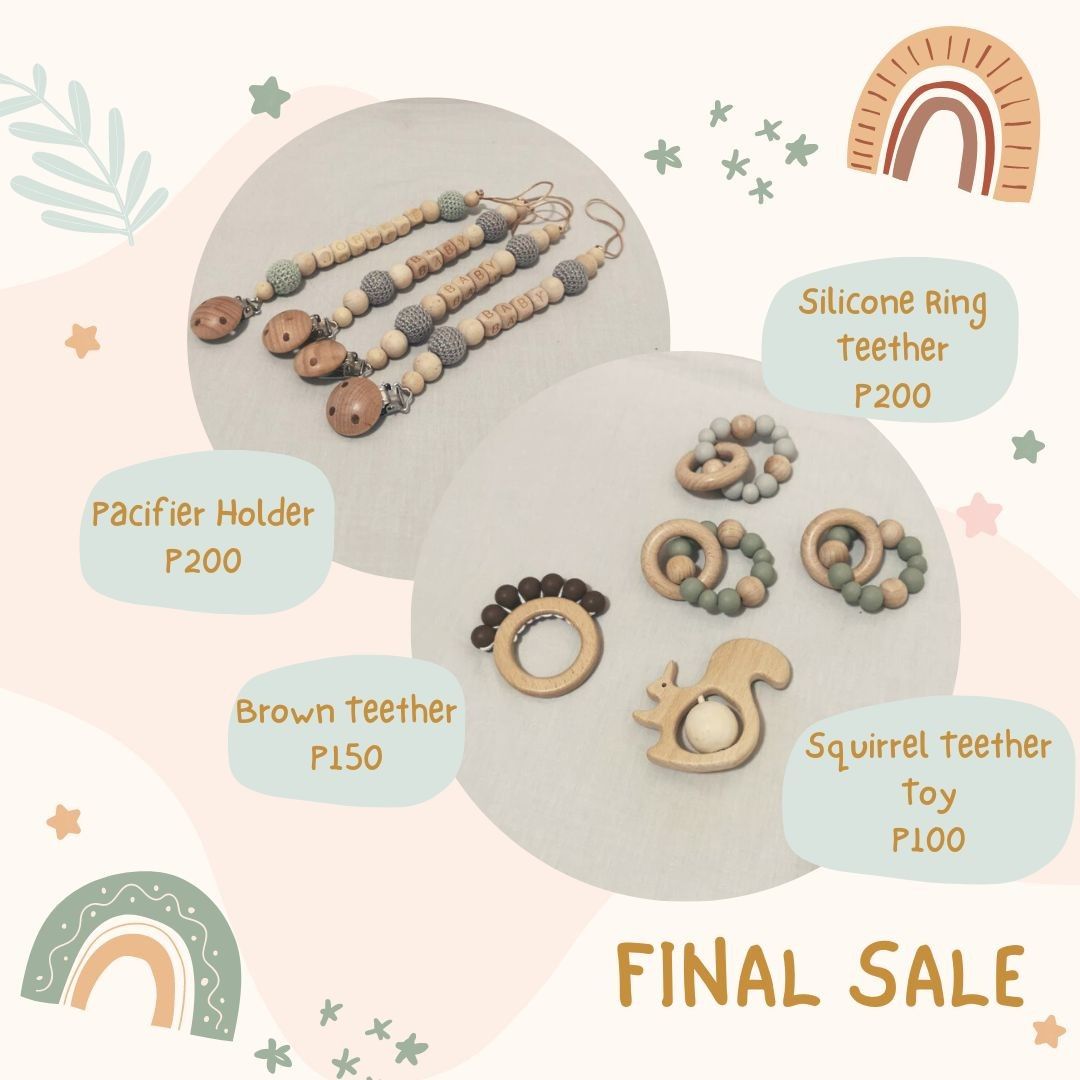 CLEARANCE SALE! Silicone Bibs, Teether, Pacifier Chains, etc. (Category: Soothers & Pacifiers) located in Rizal. Submitted by k.torres (Listing ID 1176880141, Image 2). Description: Please see photos for price & description. Shopee checkout available!.