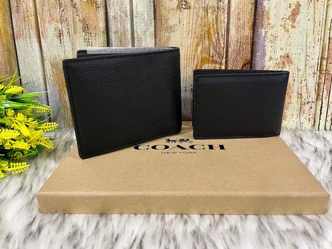 Coach Boxed Compact Id Wallet With Trigger Snap Key Fob F64118 Black