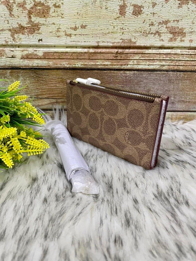 Coach Zip Chain Card Case In Signature Canvas Rust (Retail), Women's