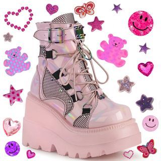 Demonia Pink Platform Boots / Shoes Demonias Kawaii Punk Goth Lolita Harajuku