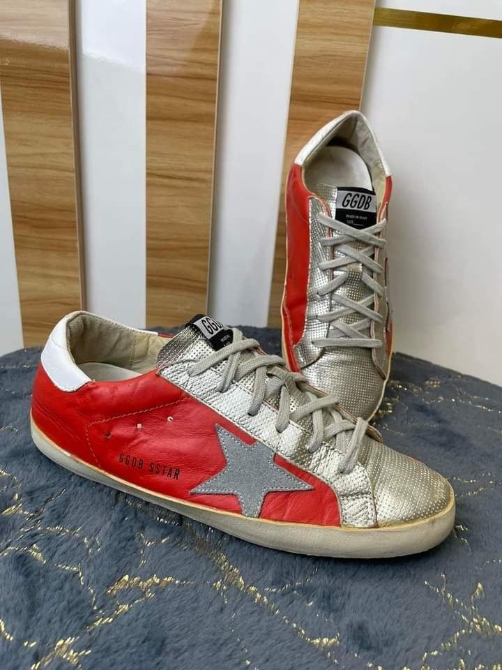 Golden Goose Women s Red Super Star Metallic Distressed Leather