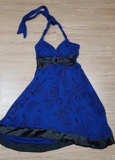 Halter backless navy blue dress