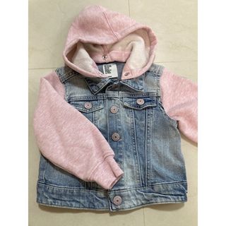 H&M  連帽 牛仔外套 拼接牛仔 90cm/18m-2y