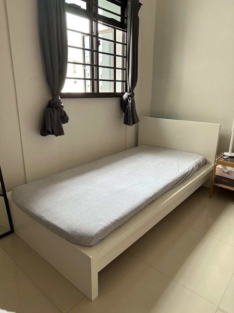 IKEA MALM SINGLE BED FRAME WITH MATRESS, Furniture & Home Living