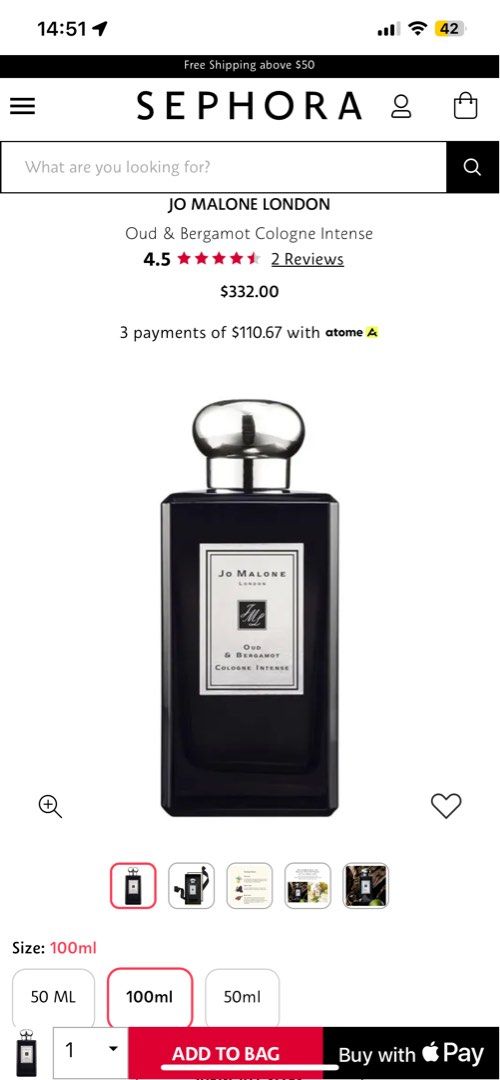 Jo Malone Oud&Bergamot 100ml, Beauty & Personal Care, Fragrance