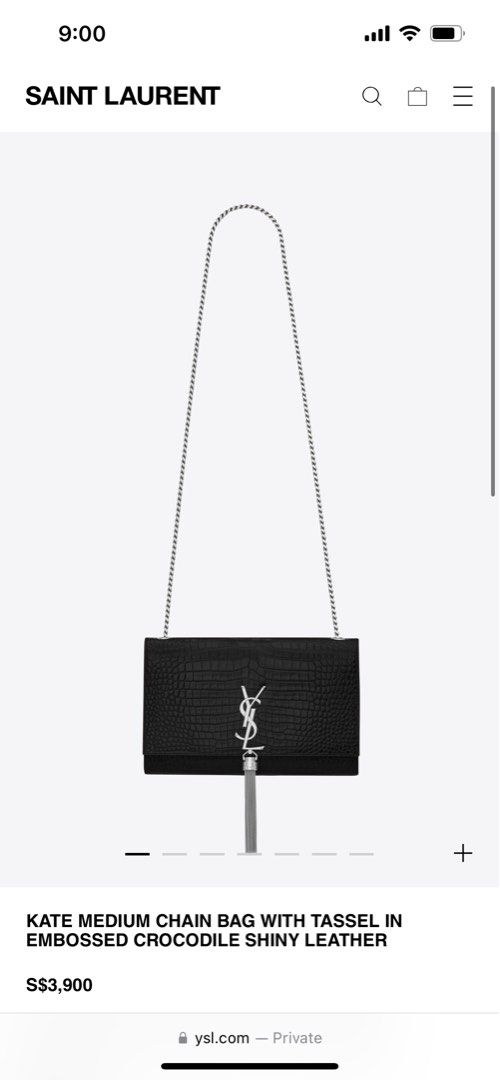 Saint Laurent Kate Medium Chain Bag With Tassel In Crocodile-embossed Shiny  Leather