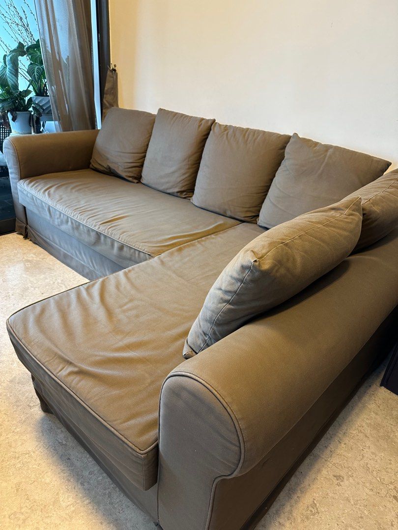 L shape Ikea Moheda sofa bedmoving out, Furniture & Home Living