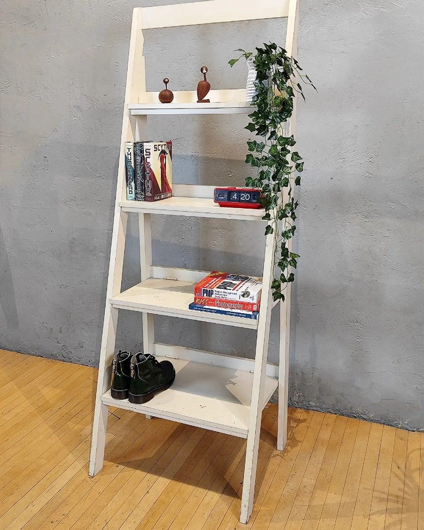 Ladder display shelves, white wood L 25 inches W 19 H 68, Furniture & Home Living, Furniture