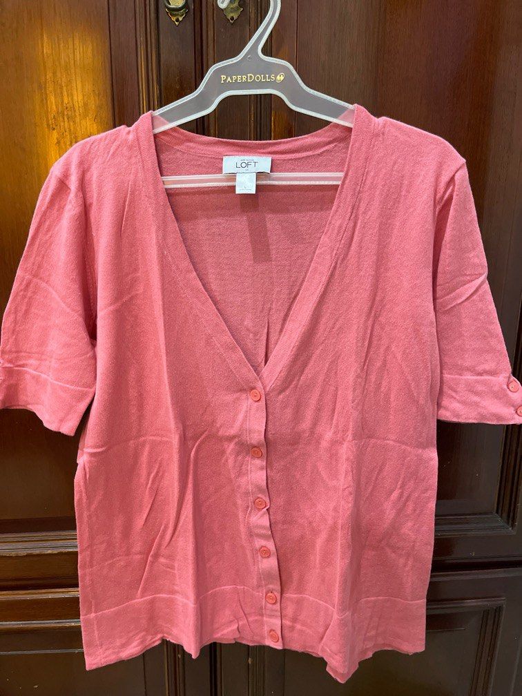 Loft Pink Short Sleeves Cardigan Women s Fashion Tops Blouses