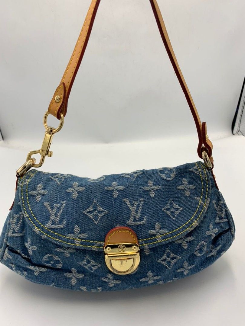 Louis Vuitton Mini Pleaty Monogram Denim Shoulder Bag Fuchsia Pink