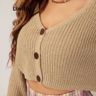 Lovito Khaki Button Sweater