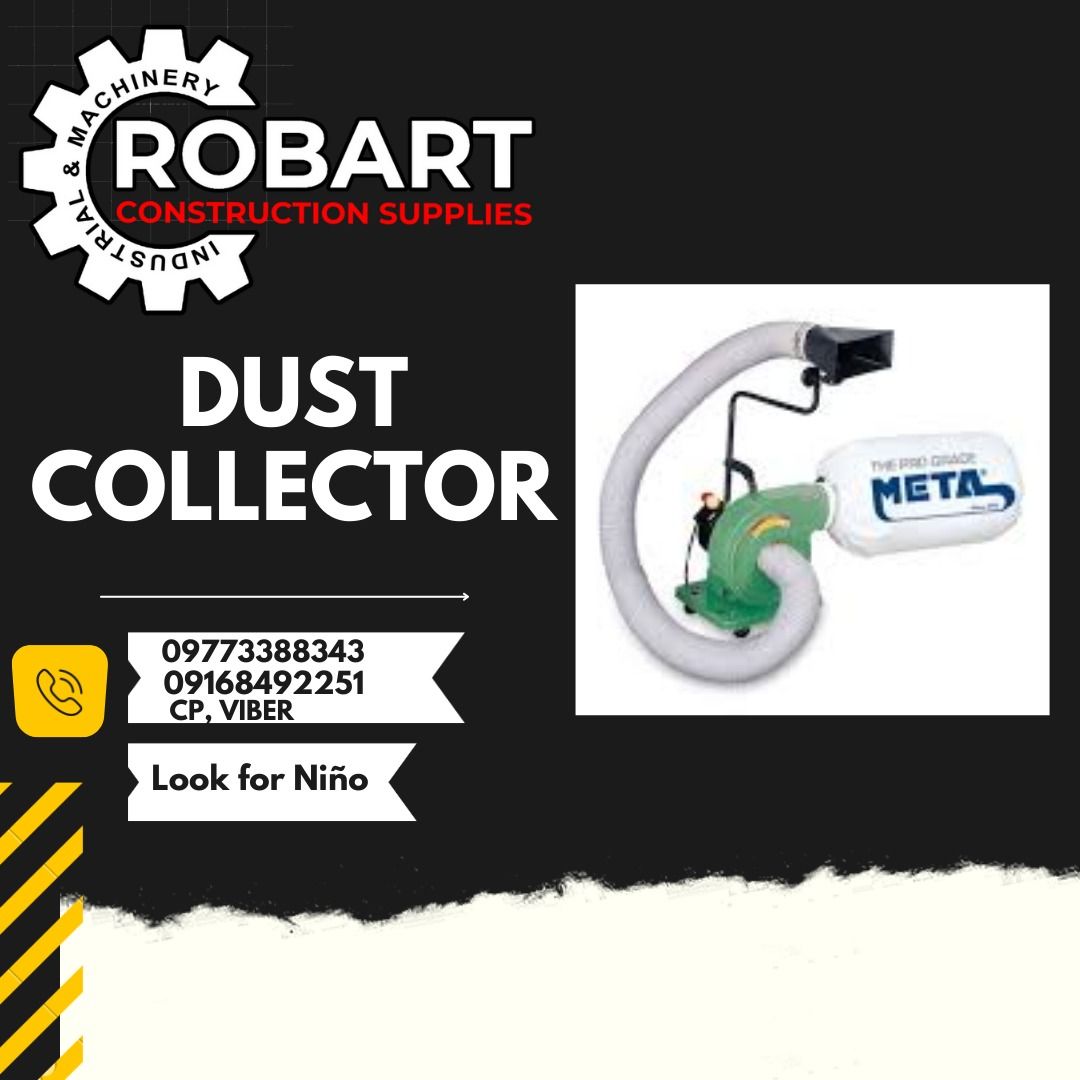 META DUST COLLECTOR (Category: Construction Tools & Equipment) located in Manila. Submitted by ninoparede24925 (Listing ID 1214596426, Image 1). Description: META " DUST COLLECTOR Motor: 1HP x 220V x 1Ph 30 Micron Filter Bag Air Flow @4" 750cfm Inlet Diameter: 4" Bag Capacity: 68 liters Hose Length: 4" x 1.8 mts Dust Hood size: 10"x4.5" Impeller material: Steel Weight: 23 kgs. Model CT-50GP Taiwan Made brand:META - - for faster transaction: look 